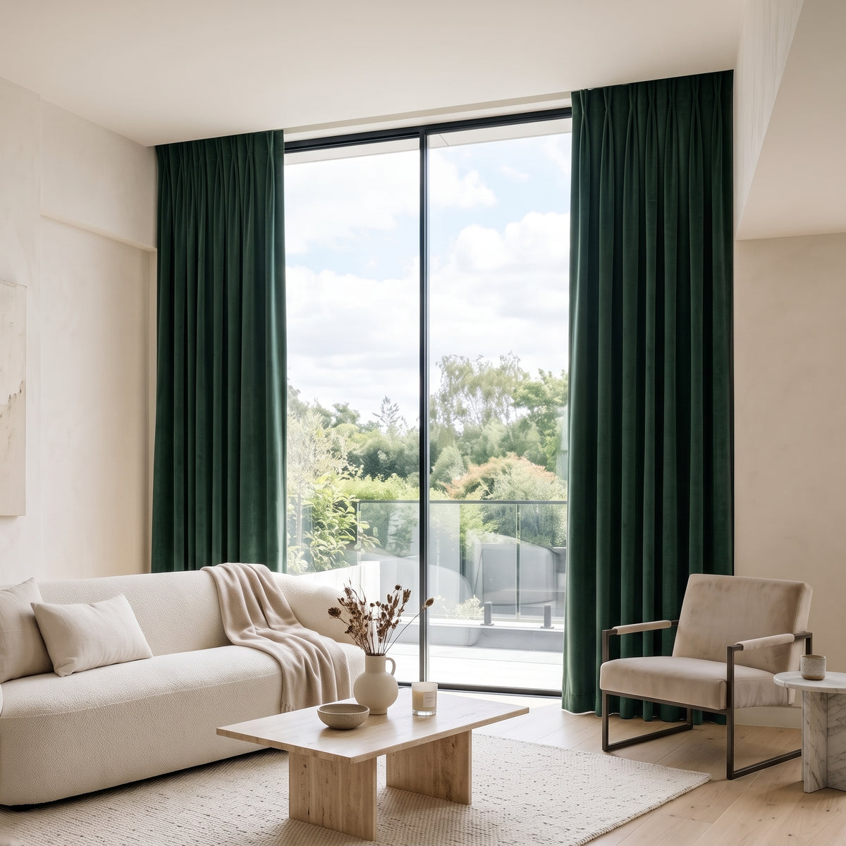 rideau velours vert foncé
