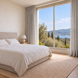 Rideau Lin Gris Clair chic dans une chambre lumineuse