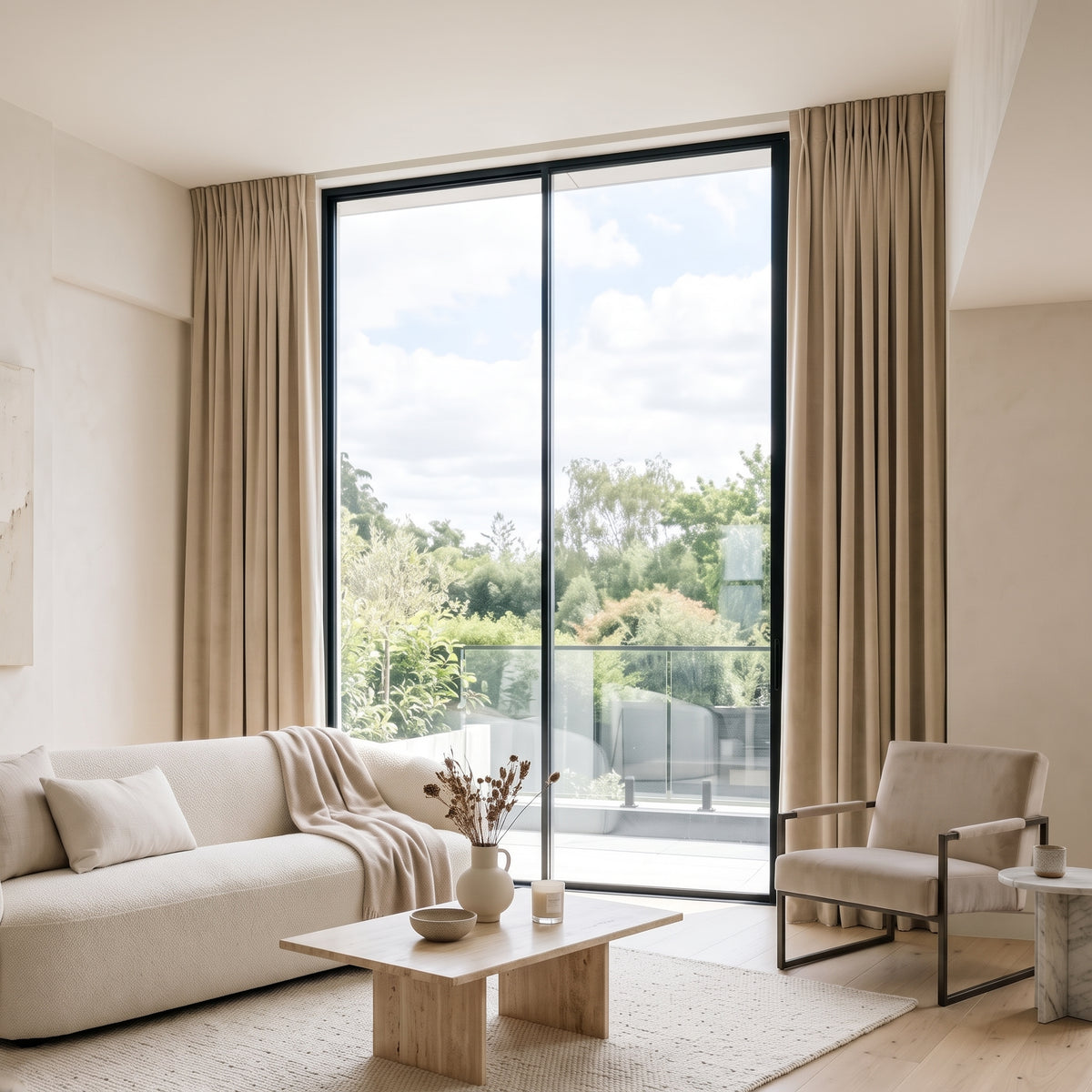 rideaux velours beige clair