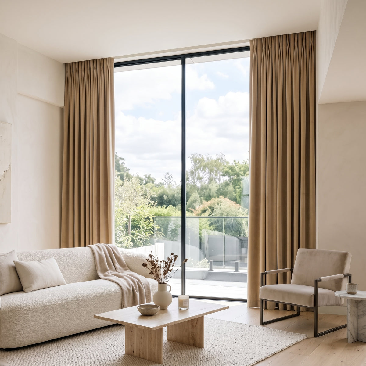 rideau velours beige doré