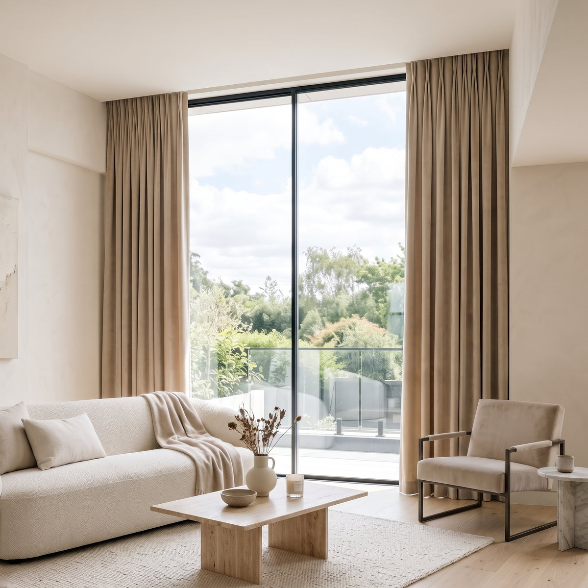 rideau velours beige