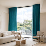 rideau velours bleu turquoise