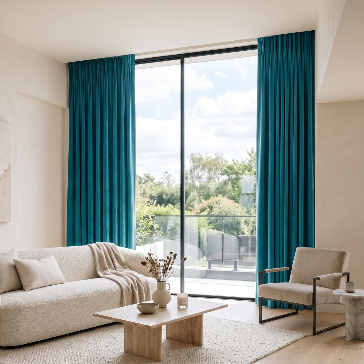 rideau velours bleu turquoise