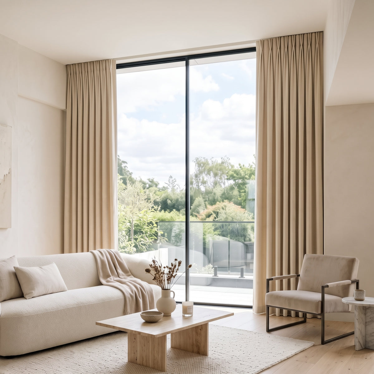 rideaux velours creme