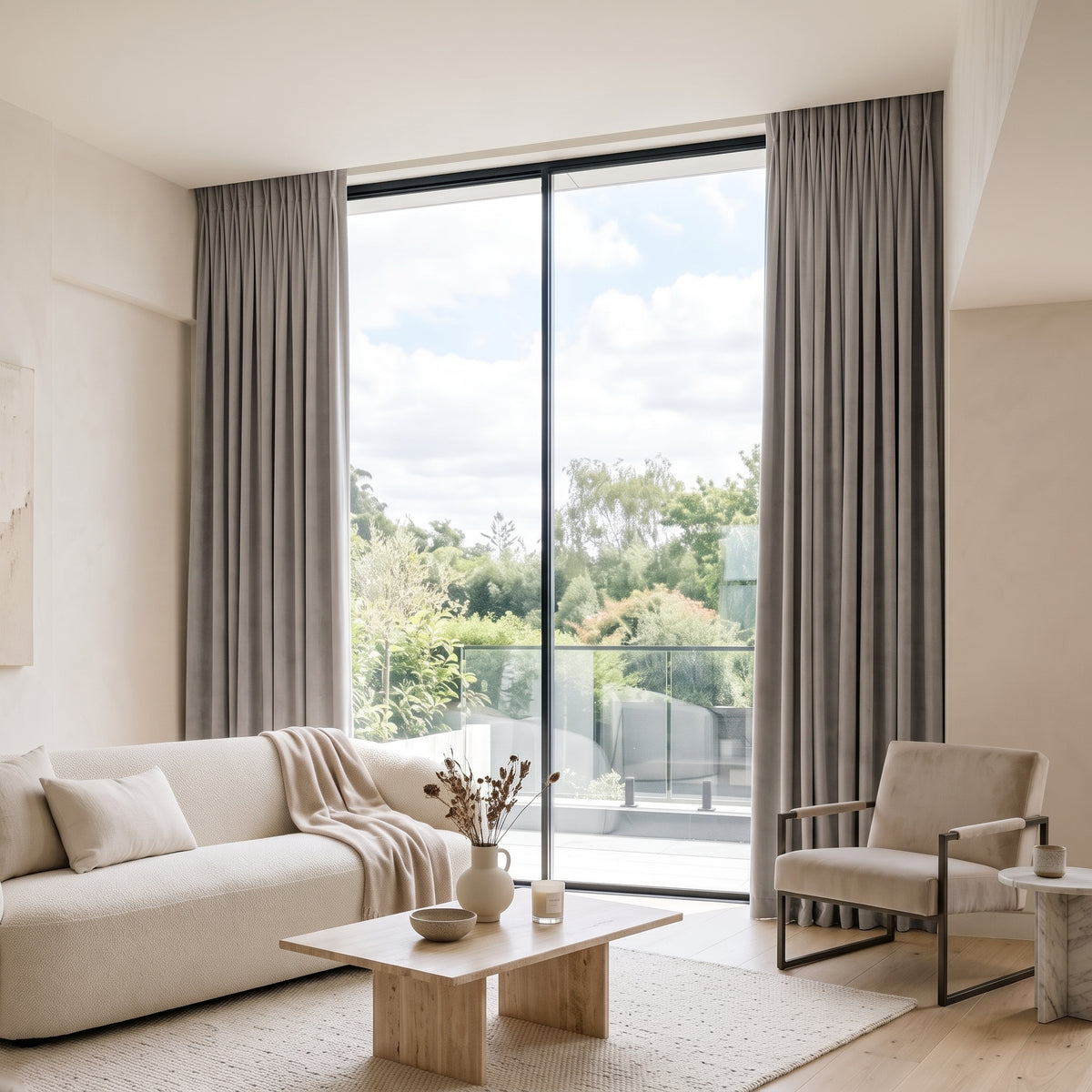 rideaux velours gris perle