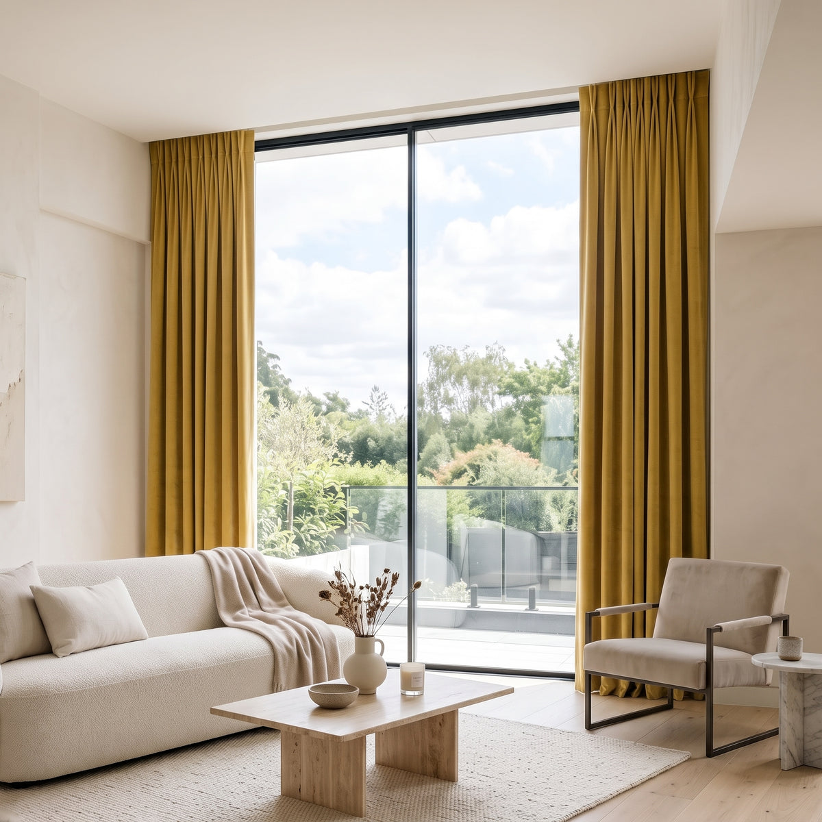 rideau velours jaune