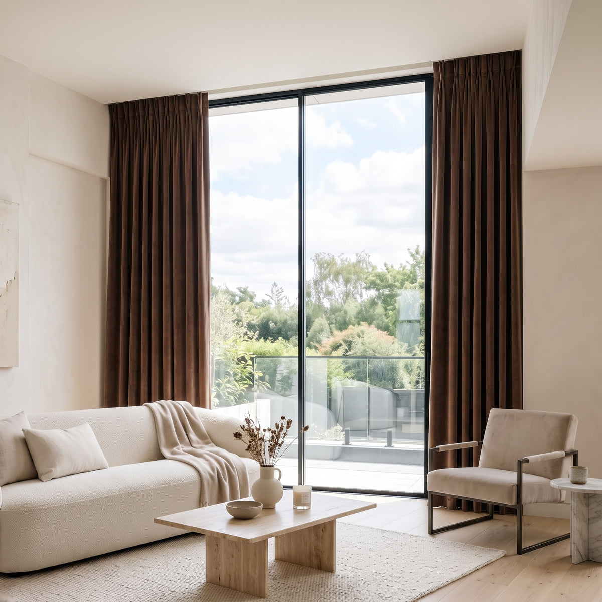 rideaux velours marron