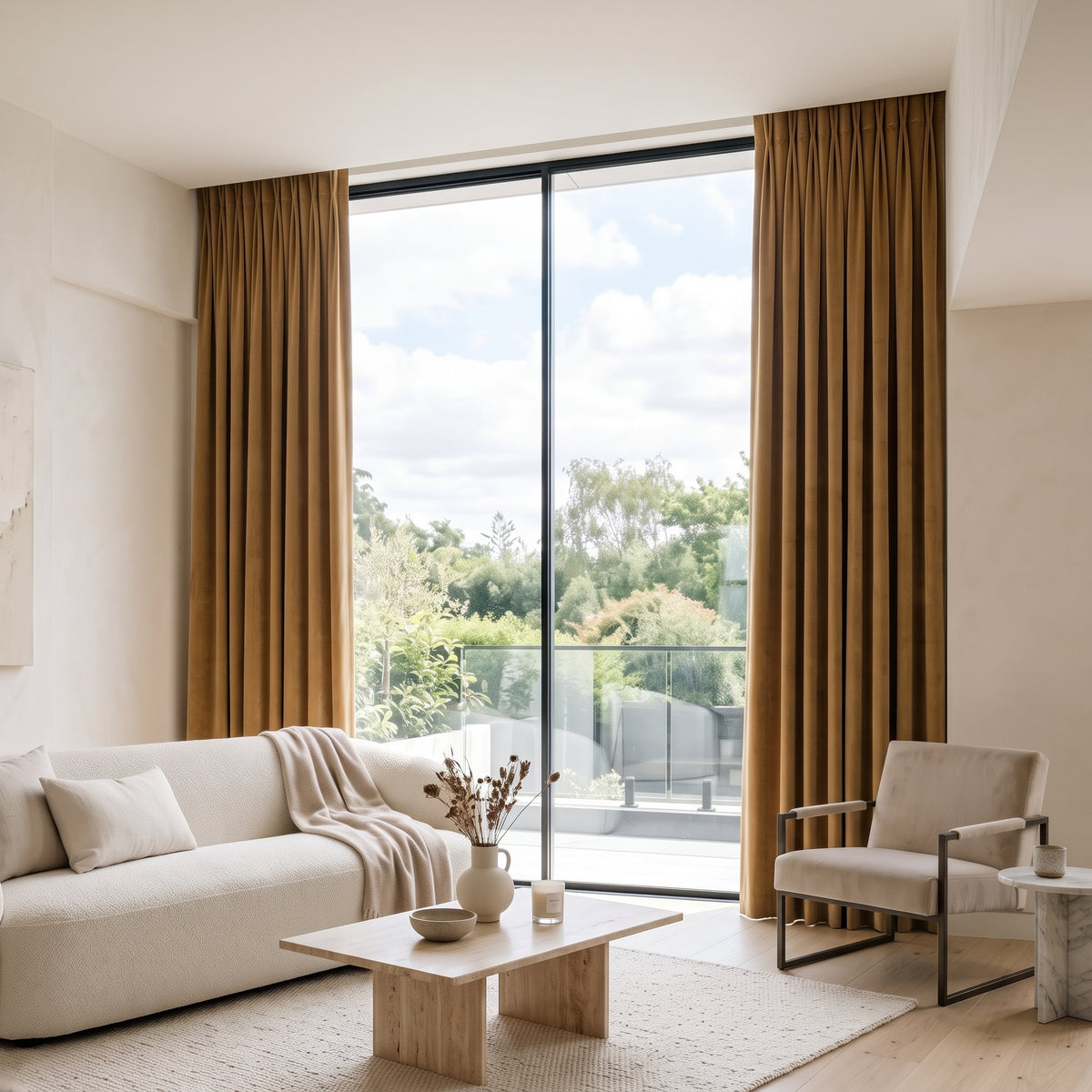 rideaux velours ocre