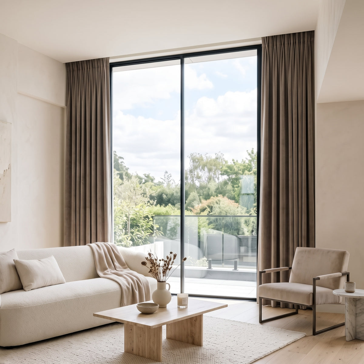 rideau velours taupe