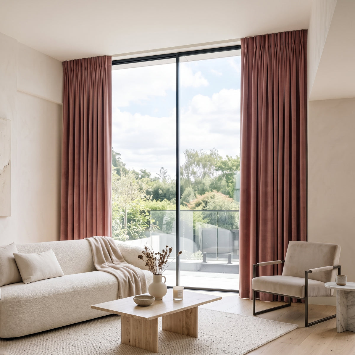 rideaux velours vieux rose
